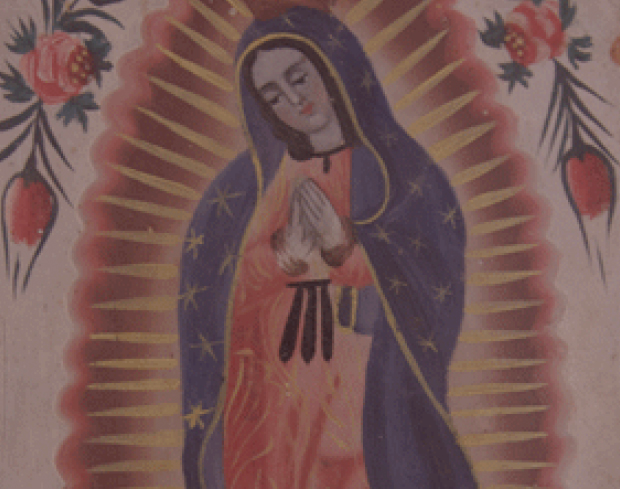 Tin Retablo painting of Guadalupe from our Retablos collection