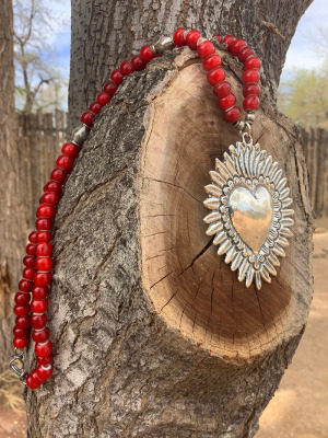 #118j Coral & White Heart Bead Necklace Purchase Options & Details