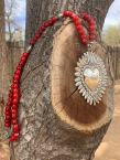 #118j Lg.silver Radiant Heart W White Heart Beads (22&#039;, 3&#039; Pendant)