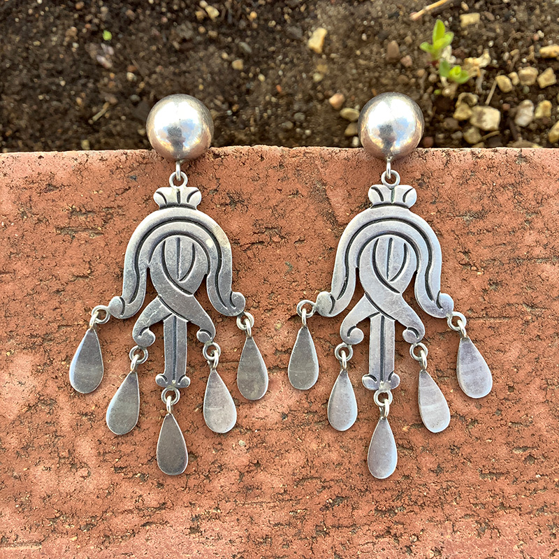 #408j Vintage Silver, Maria Belen Earrings (80mmx35mm) Taxco